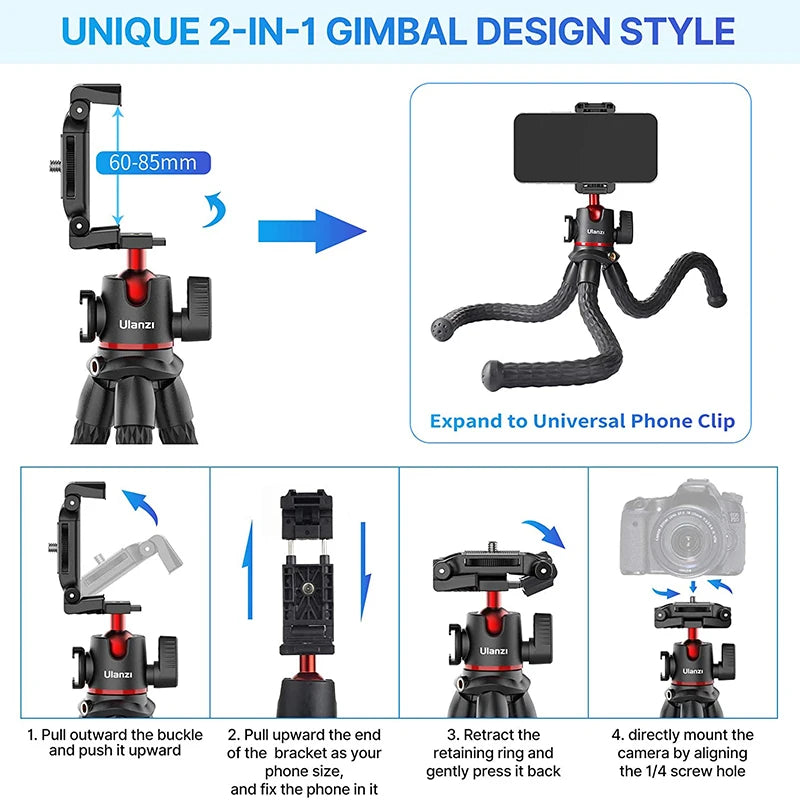 Trépied Octopus Smartphone, Appareil photo et Go pro flexible Flexible