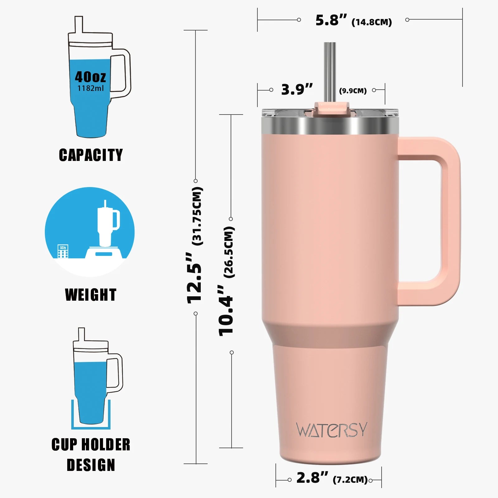 Gobelet tasse thermique chaud ou froid - grande capacité de 1,2 L avec poignée et couvercle en paille